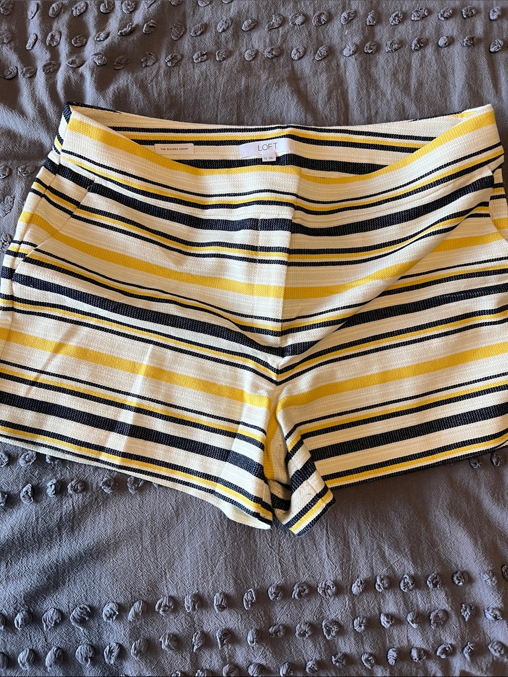 LOFT Yellow, Navy & White Striped High-Waist Shorts